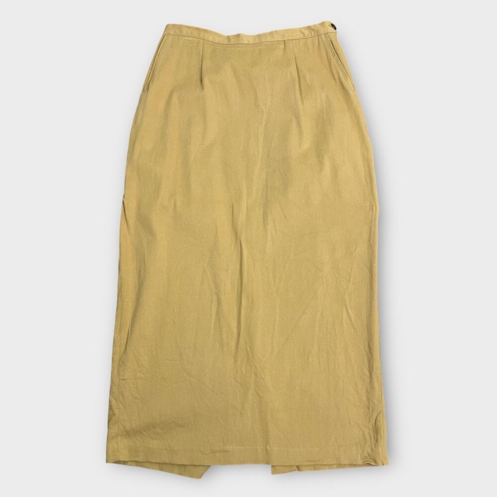 Vintage Cotton Spandex Khaki Taupe Midi Pencil Skirt Modest Neutral Career 10/M‎